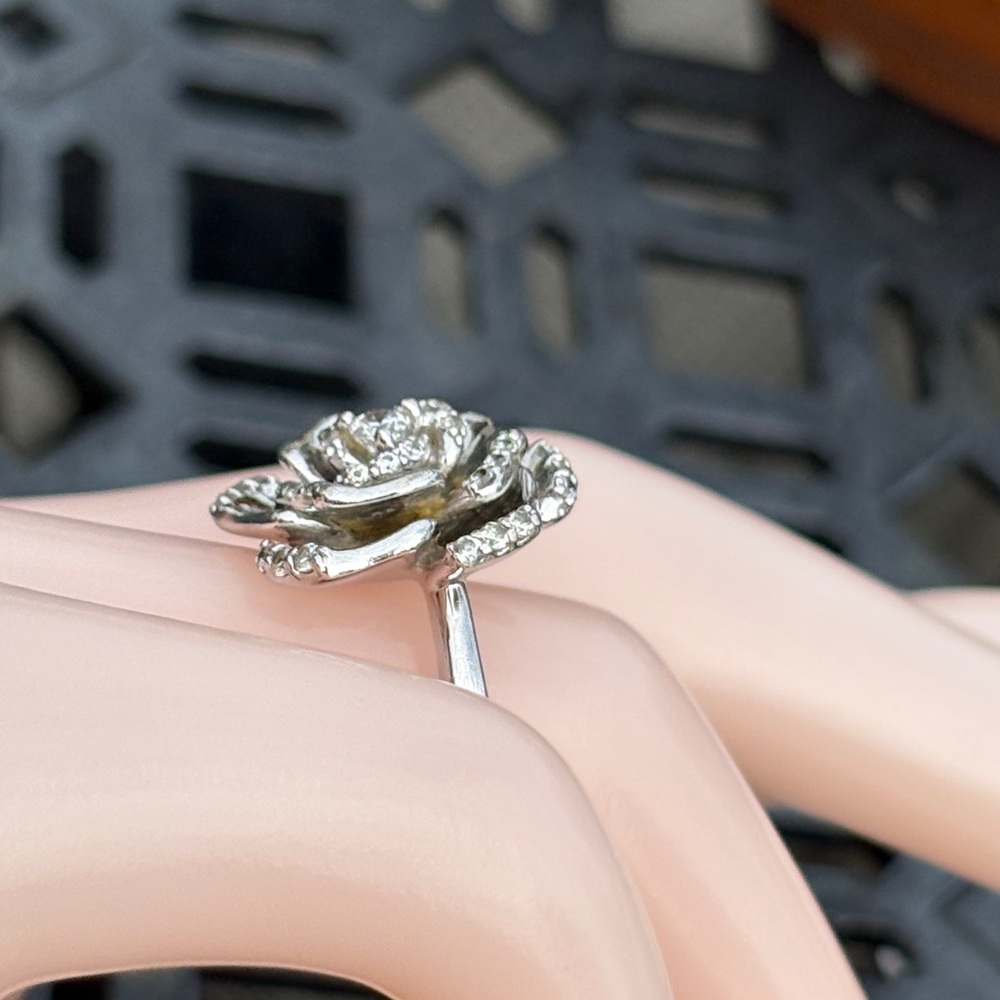 Sterling Silver Simulated Diamond Cubic Zirconia Flower Rose Ring Size 10 Bold - Picture 8 of 13
